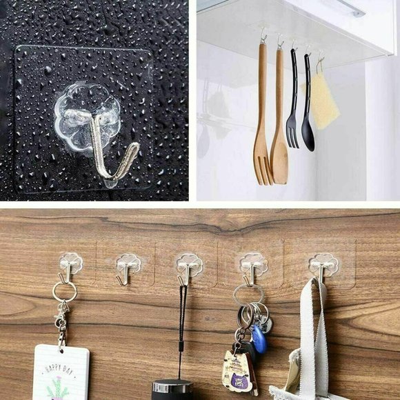 50 Pcs Adhesive Sticky Hooks Heavy Duty Wall Seamless Hook Hangers Transparent - Picture 7 of 10